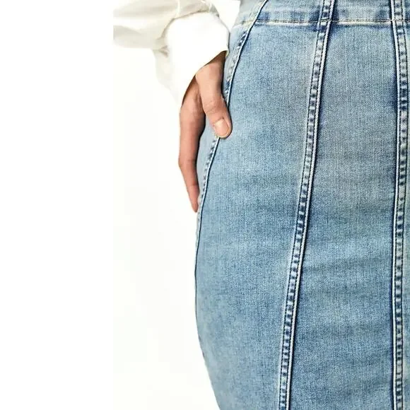 WE THE FREE / FREE PEOPLE Dom Denim Jean Skirt Womens SZ 8 Midi Stretch Pencil - Picture 3 of 9